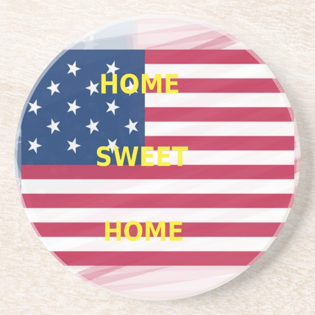 USA Flag "Home Sweet Home" Art Print Sandstone Coaster (Front)