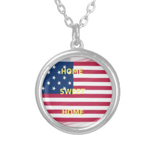 USA Flag "Home Sweet Home" Art Print Silver Plated Necklace