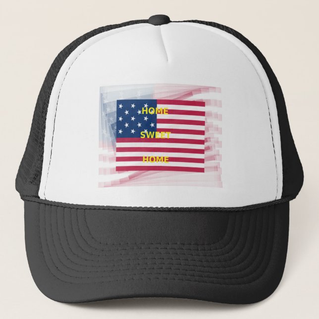 USA Flag "Home Sweet Home" Art Print Trucker Hat (Front)