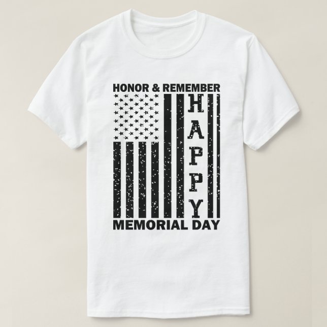 Usa Flag Honor Remember Happy Memorial Day Funny T-Shirt (Design Front)