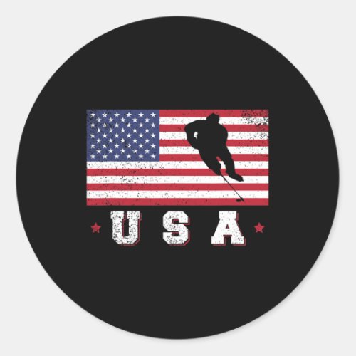 Usa Flag Ice Hockey Patriotic 4th Of July  Classic Round Sticker