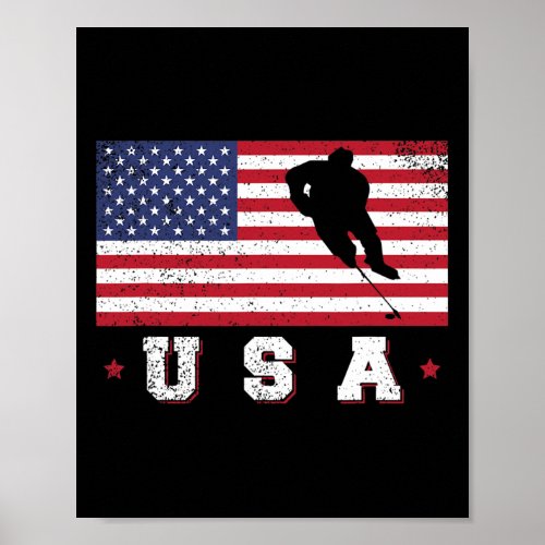 Usa Flag Ice Hockey Patriotic 4th Of July  Poster