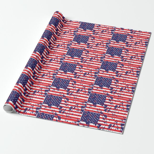 USA Flag in a Distressed Pattern Wrapping Paper (Unrolled)