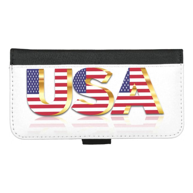USA Flag iPhone Wallet Case (Front (Horizontal))