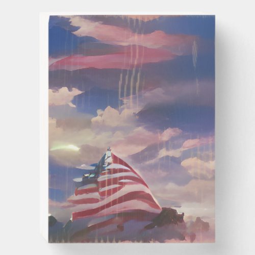 USA flag July 4 Memorial Day abstract digital art  Wooden Box Sign