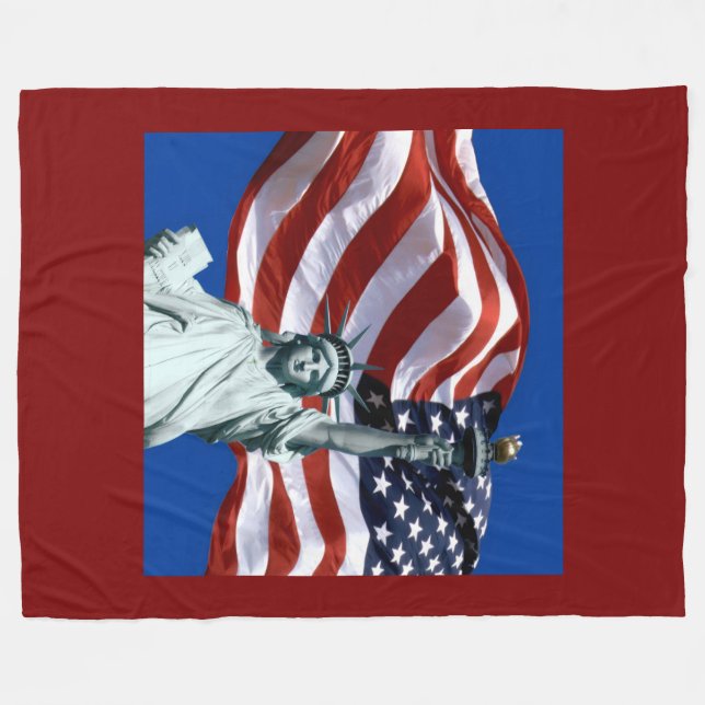 USA Flag Lady Liberty Fleece Blanket (Front (Horizontal))