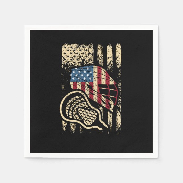 USA Flag Lax Patriotic American Lacrosse Player Napkins (Front)