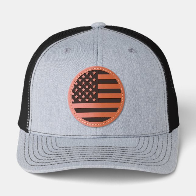 USA FLAG LEATHER PATCH HAT (Front)