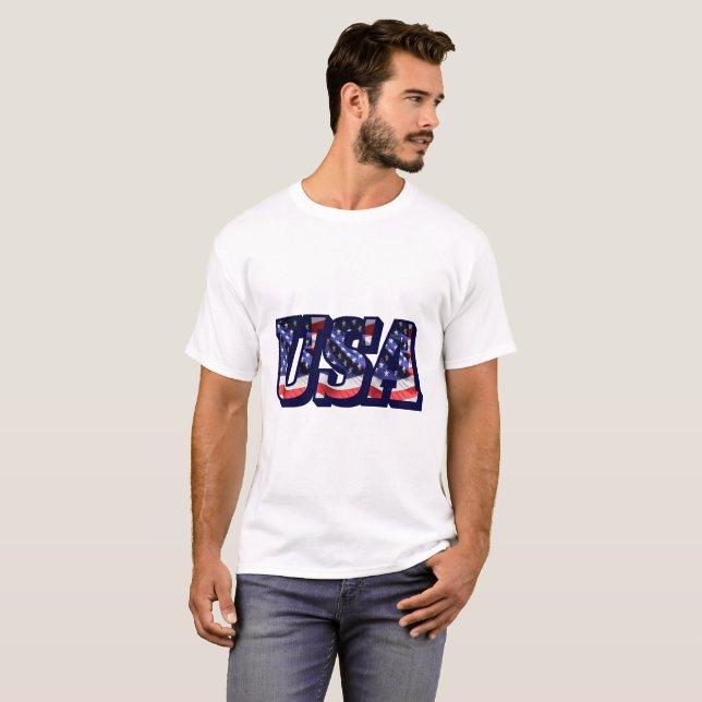 USA Flag Letters, American Flag Men's Light Shirt (Front Full)