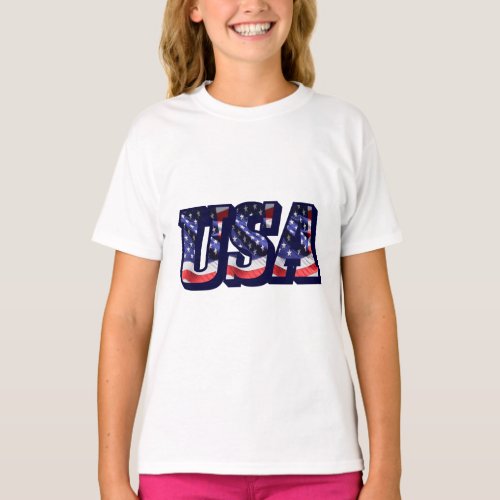 USA Flag Letters Flag Girls Hanes TAGLESS Shirt