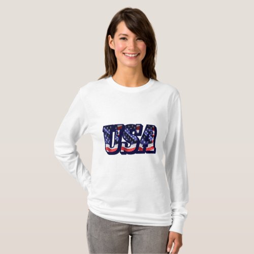 USA Flag Letters Flag Womens Long Sleeve T_Shirt