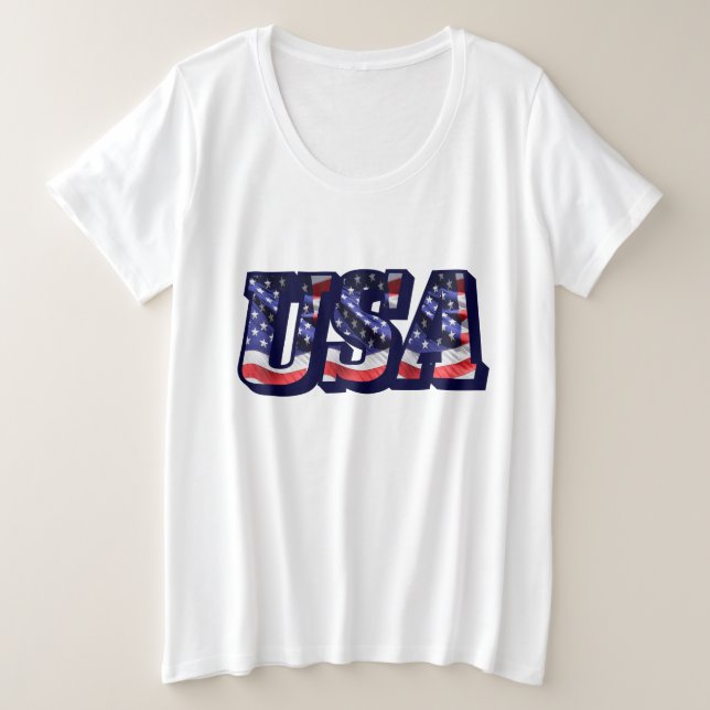 USA Flag Letters, Flag Women's Plus-Sized T-Shirt (Design Front)