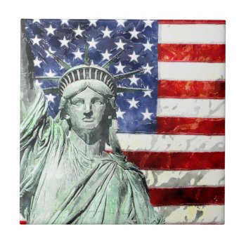 Usa Flag & Liberty Ceramic Tile by manewind at Zazzle
