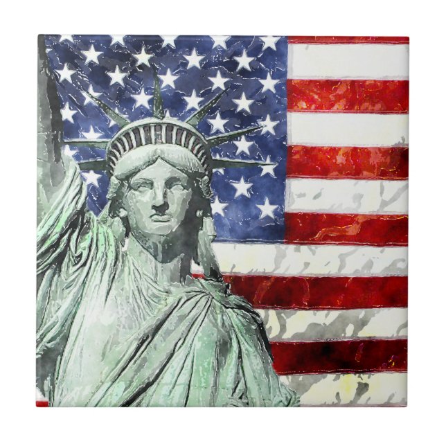 USA FLAG & LIBERTY CERAMIC TILE (Front)