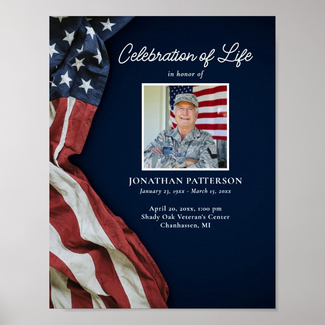 USA Flag Life Celebration Photo Download Funeral Poster (Front)