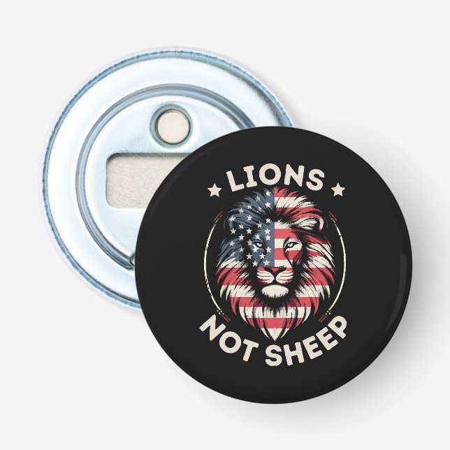 USA FLAG , LIONS NOT SHEEP BOTTLE OPENER (Front)