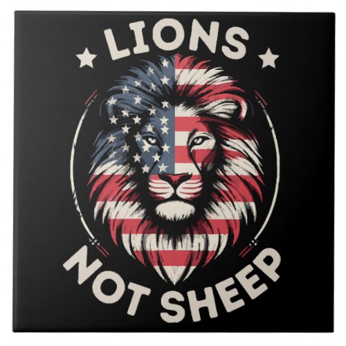 USA FLAG  LIONS NOT SHEEP CERAMIC TILE