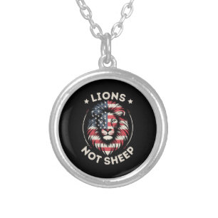 USA FLAG , LIONS NOT SHEEP SILVER PLATED NECKLACE