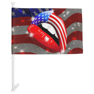 USA Flag Lipstick on Sensual Lips