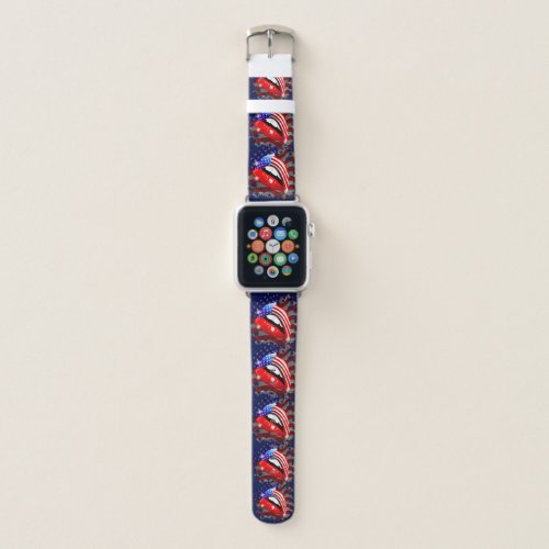 USA Flag Lipstick on Sensual Lips Apple Watch Band