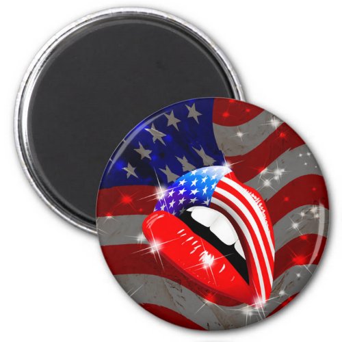 USA Flag Lipstick on Sensual Lips Magnet