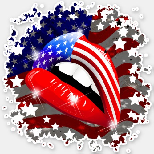 USA Flag Lipstick on Sensual Lips Sticker