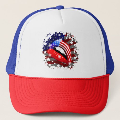 USA Flag Lipstick on Sensual Lips Trucker Hat