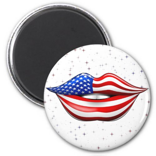 USA Flag Lipstick on Smiling Lips Magnet