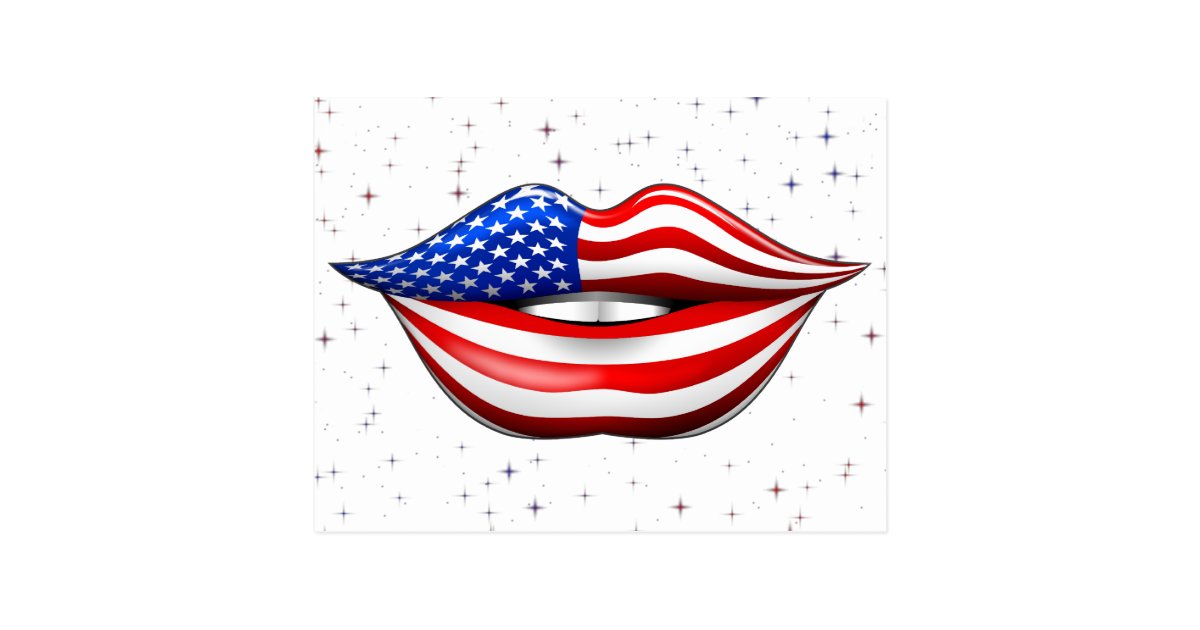 Download USA Flag Lipstick on Smiling Lips Postcard | Zazzle.com