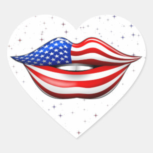 USA Flag Lipstick on Smiling Lips Sticker
