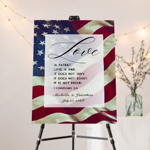 USA Flag Love is Patient Bible Patriotic Wedding  Foam Board