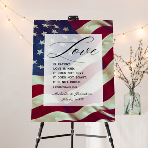 USA Flag Love is Patient Bible Patriotic Wedding  Foam Board