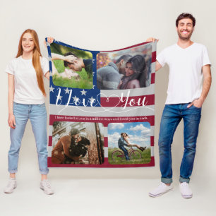 USA flag Love Photo collage Anniversary Valentine Fleece Blanket