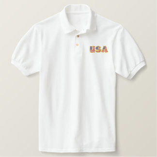 USA Flag Ltrs W2 Embroidered Polo Shirt