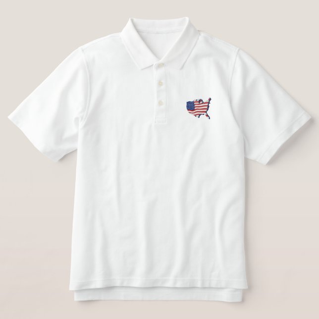USA Flag Map 1R Embroidered Polo Shirt (Design Front)