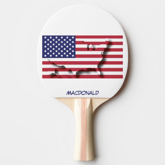 USA FLAG & MAP Personalized Ping Pong Paddle (Front)