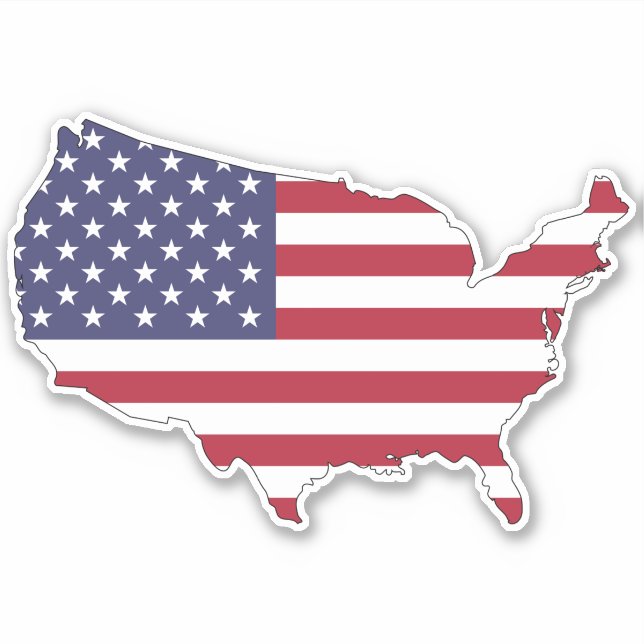 USA Flag Map Red Blue Stripes Sticker (Front)
