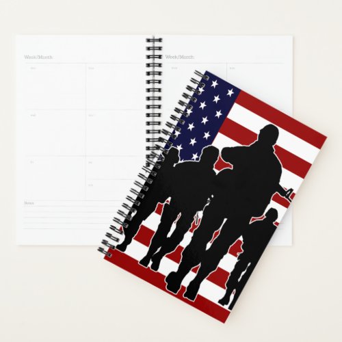 USA Flag Marching Soldiers Silhouettes Day Planner