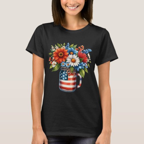 USA Flag Mason Jar Patriotic T_Shirt