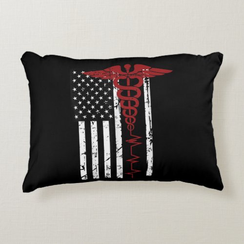 USA Flag Medical Symbol Black Patriotic Caduceus Accent Pillow