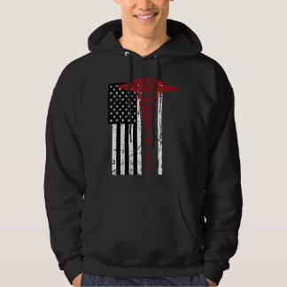 USA Flag Medical Symbol Black Patriotic Caduceus N Hoodie