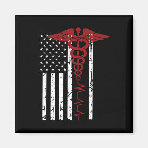 Usa Flag Medical Symbol Black Patriotic Caduceus N Magnet