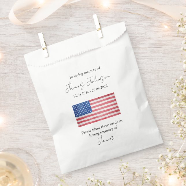 USA Flag Memorial Funeral Seed Favor Bag (Clipped)