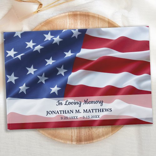 USA Flag Memorial Red White Blue Patriotic Funeral Guest Book