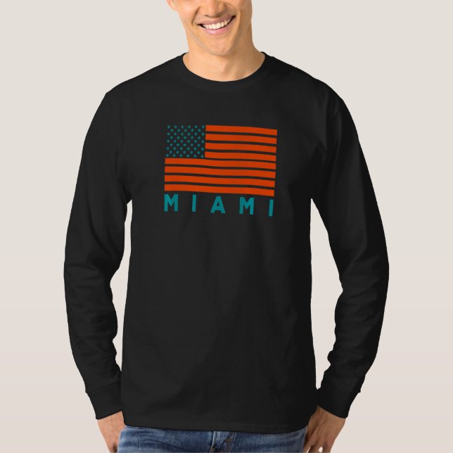 USA Flag Miami OrangeTeal-GreenBlue Miami FL Ameri T-Shirt (Front)