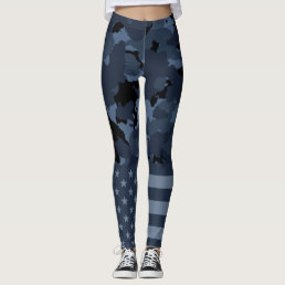 USA Flag Military Night Camo Leggings