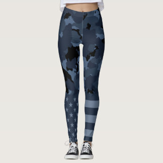 USA Flag Military Night Camo Leggings