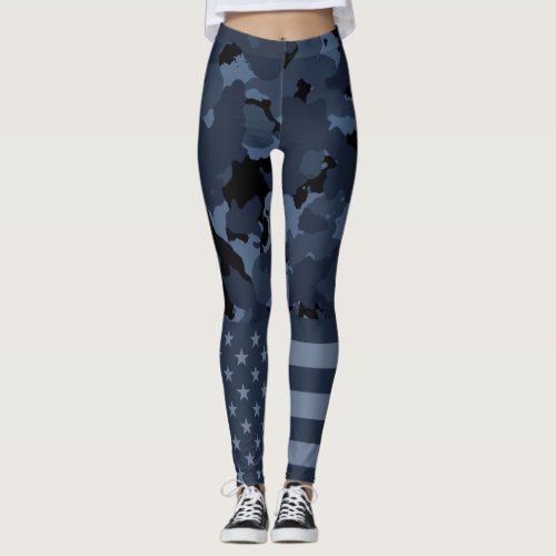 USA Flag Military Night Camo Leggings