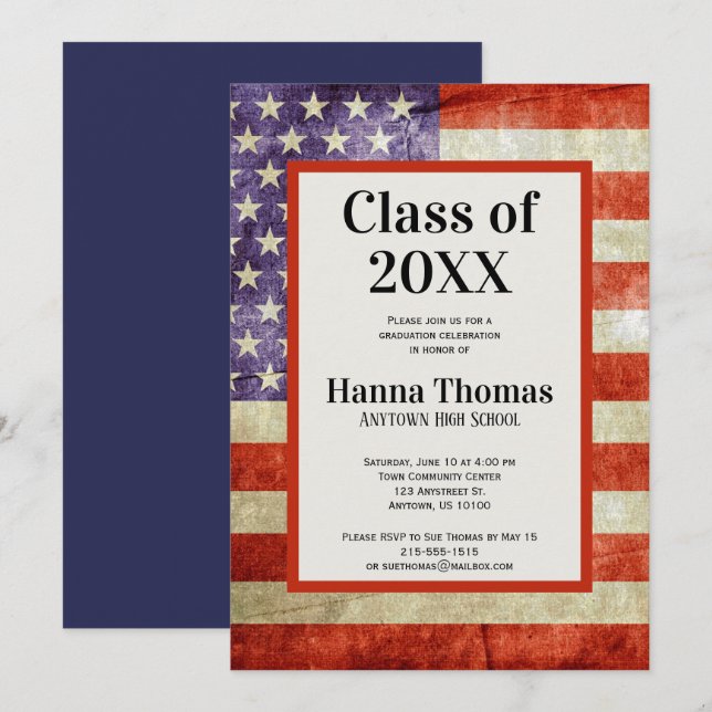 USA Flag Military Patriotic Graduation Invitation (Front/Back)