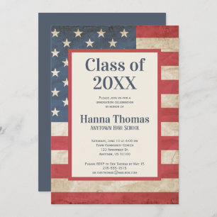 USA Flag Military Patriotic Vintage Graduation Invitation